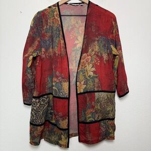 Soft Surroundings Women Kimono Top‎ Medium Petite Red Pathwork Artsy Lagenlook